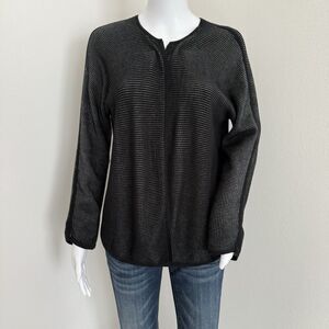 Eileen Fisher Women's Cardigan Size M Silk Organic Cotton Open Black White